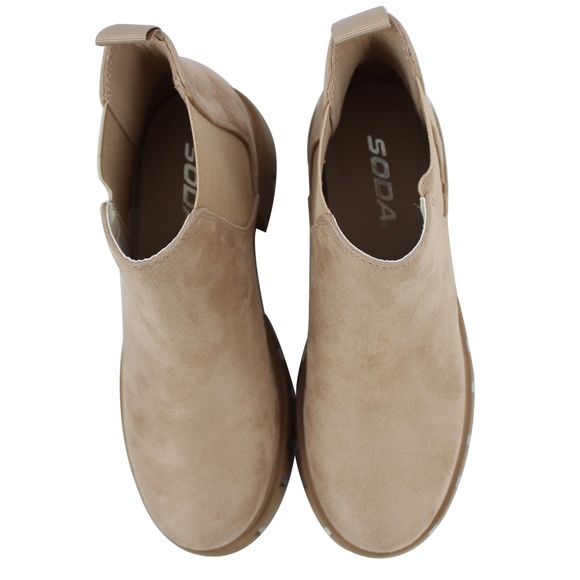 Light Wheat Faux Suede Chelsea Pull On Lug Ankle Boots - Picture 5 of 7